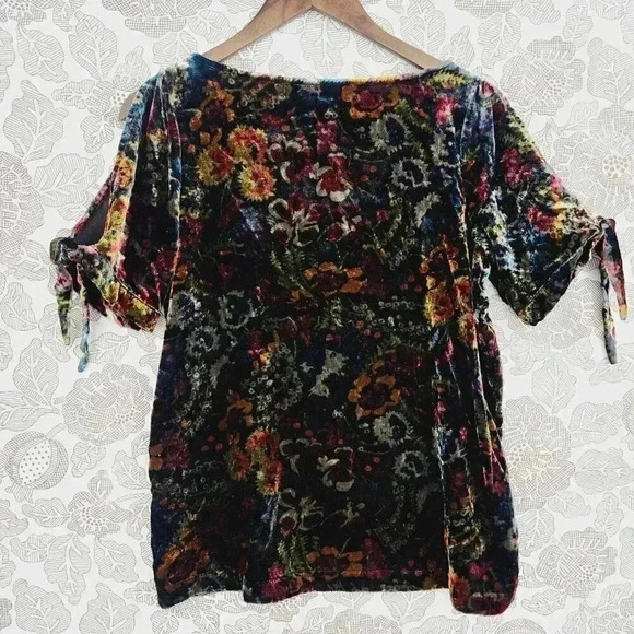 Loft Floral Velvet Cold Shoulder Tied Blouse M 3347 - Picture 2 of 7